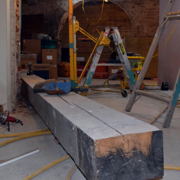 A rimu beam salvaged from the basement in Investment House. Photo: Shawn McAvinue
