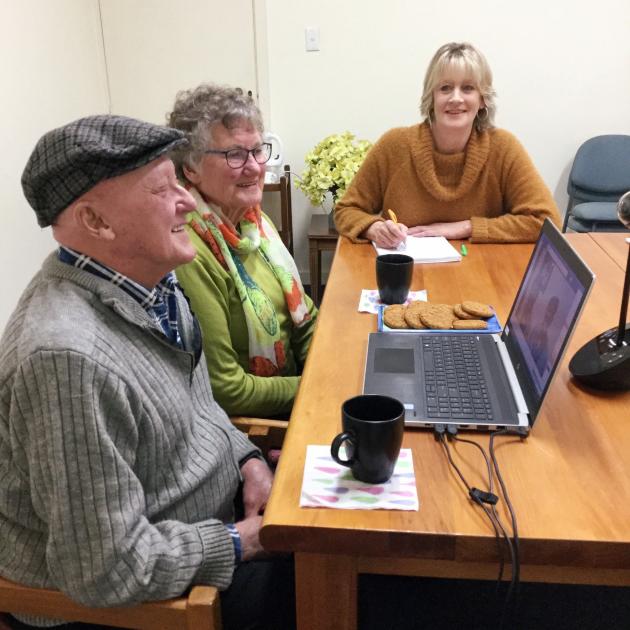 Andrew and Daphne Lamont have a virtual follow-up appointment with an oncologist, supported by...