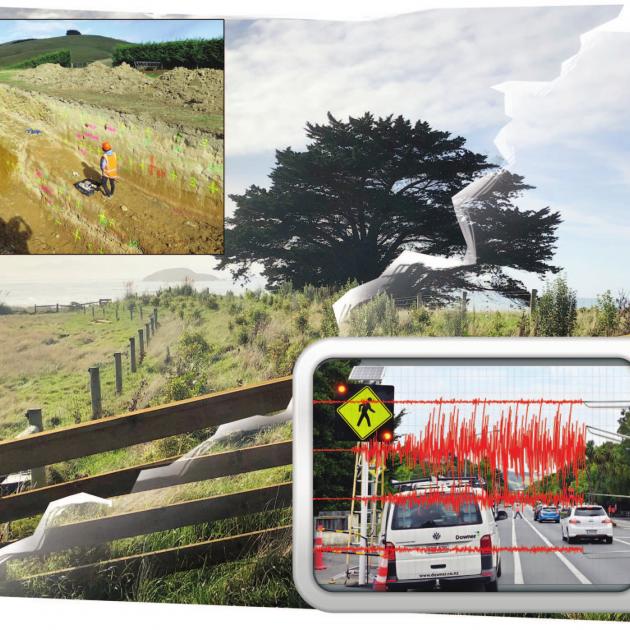 Above: The scarp where the Akatore Fault comes ashore at Taieri 
...