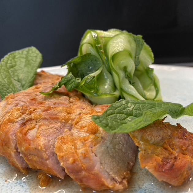 Tandoori pork fillet with cucumber salad