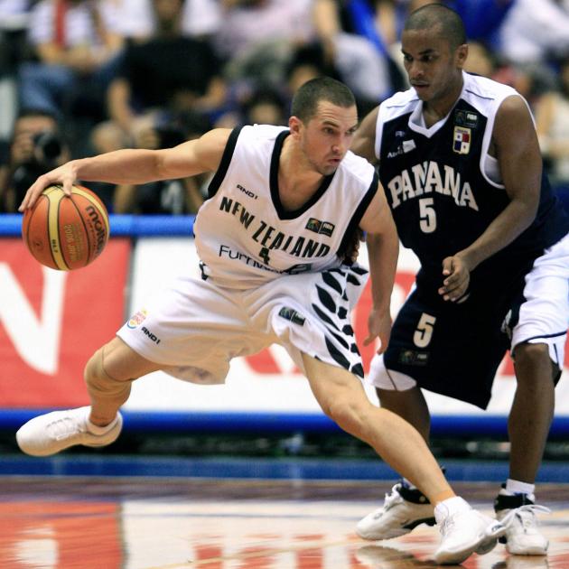 Tall Blacks point guard Mark Dickel, these days domiciled in the United States, eludes Panama's...