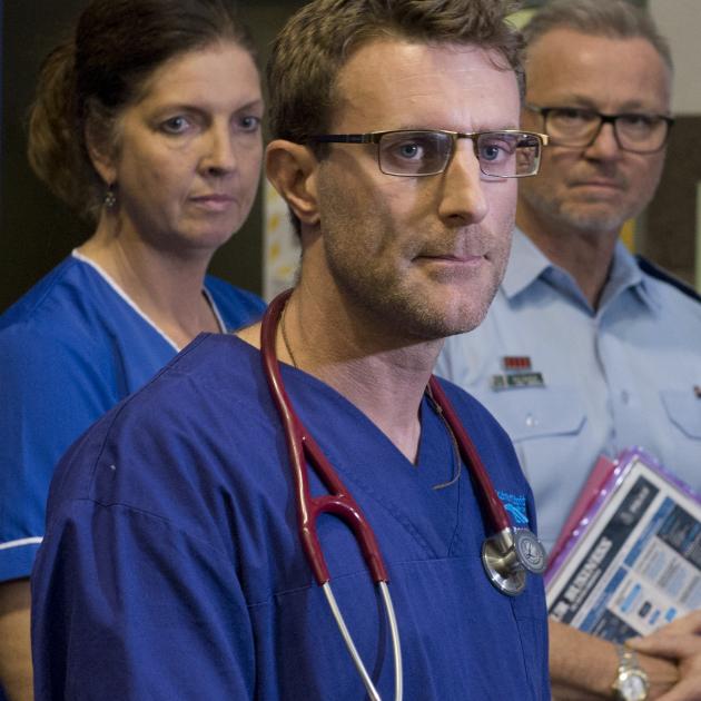 Southern DHB emergency department clinical director Dr Richard Stephenson (front) speaks at a...