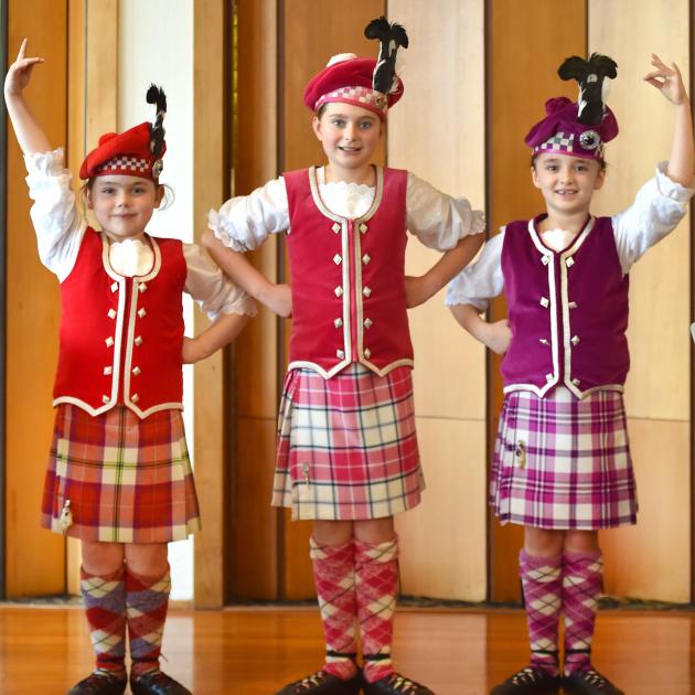 Highland dancers (from left) Lexi Harris, of Outram, Georgia Dahlenburg, of Mosgiel, and Harper...