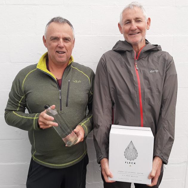 Craig Purdy (left) and Paul Robinson hold their award-winning Fleck mineral water. PHOTO: SUPPLIED