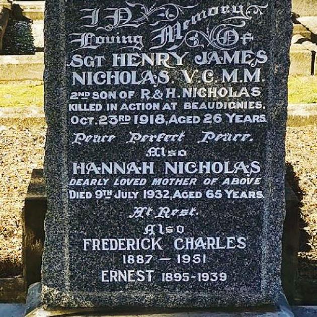 The restored family plot of Sergeant Henry Nicholas in Bromley. Photo: Geoff Sloan