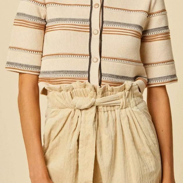 The Sessun Oumazza cropped knit cardi captures the essence of a ’70s inspired summer with sunset...
