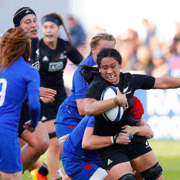 Black Fern Liana Mikaele Tu'u is tackled during the Women's Rugby International match between France and New Zealand. Photo: Getty Images Black Fern Liana Mikaele Tu'u is tackled during the Women's Rugby International match between France and New Zealand. Photo: Getty Images