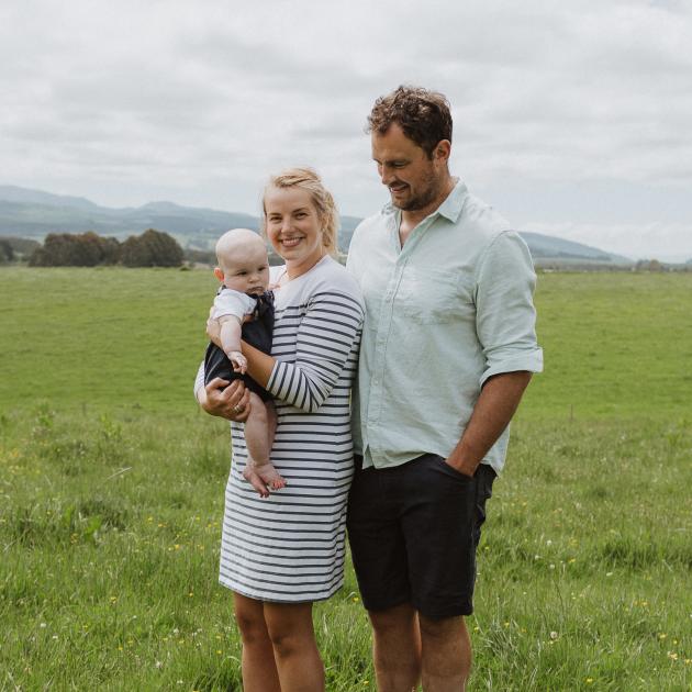 Anna and Pete Benny, pictured with their young son Henry, live on a Clydevale dairy farm. PHOTO:...