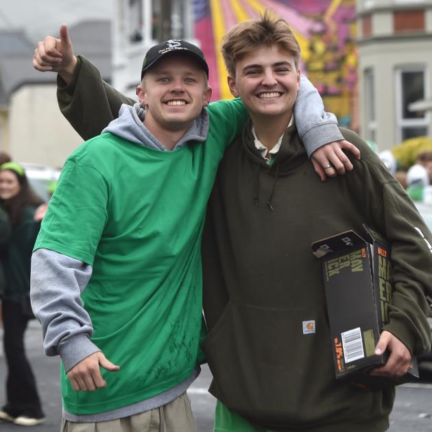 Students during 2022 St Patricks Day celebrations in Castle St on Thursday. PHOTO: PETER MCINTOSH