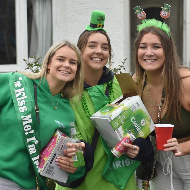 Students during 2022 St Patricks Day celebrations in Castle St on Thursday. PHOTO: PETER MCINTOSH