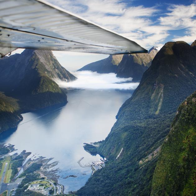 The pilot flew from Big Bay to Milford Sound (pictured) to pick up a group of tourists. Photo:...