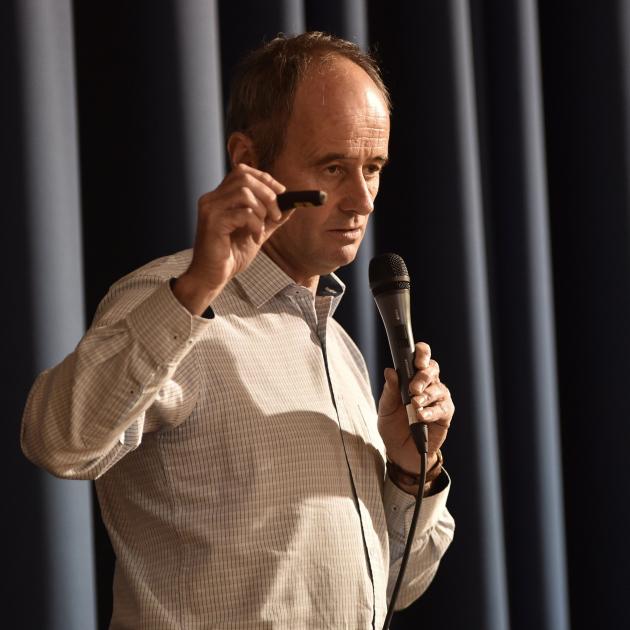 Dunedin city councillor Jim O’Malley addresses a meeting regarding lead in the water in...