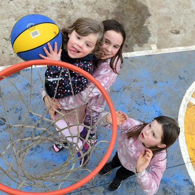 Dunedin siblings (from left) Charlotte (4), Abi (9) and Izzy (7) Kruger play on the new Nairn St...