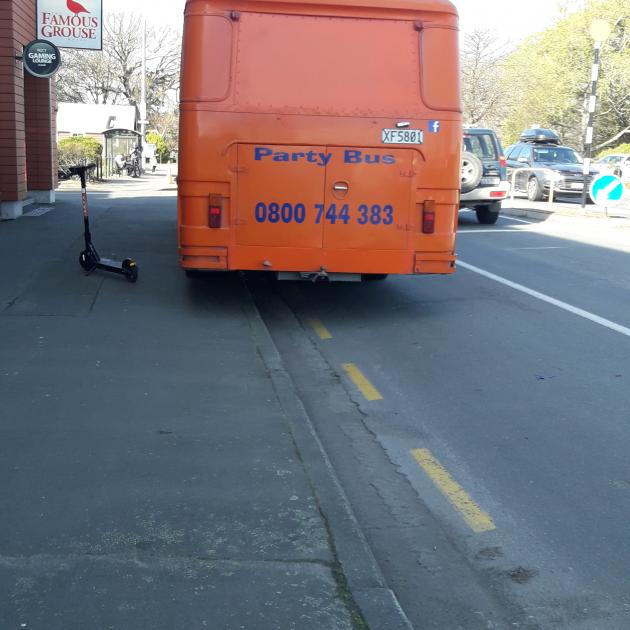 The driver left the bus outside The Famous Grouse and headed in with the party-goers. Photo:...