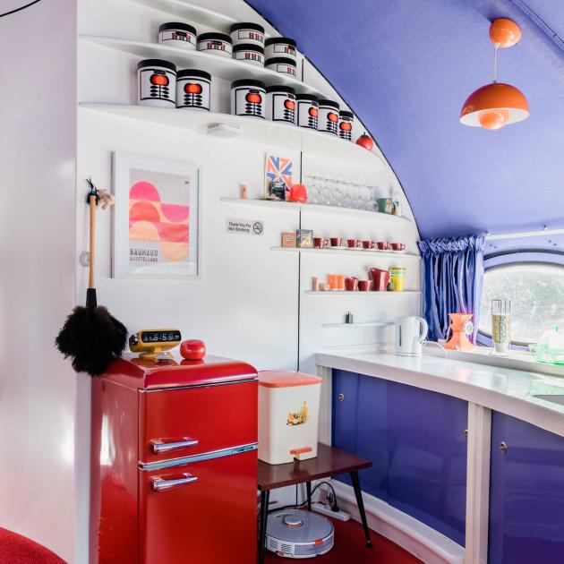 The retro interior of the Area 51 Futuro House. Photo: Supplied