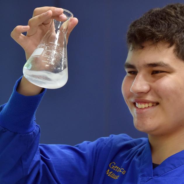 Christ’s College pupil Josh Hooker (16), of Christchurch, uses agarose gel to separate DNA...