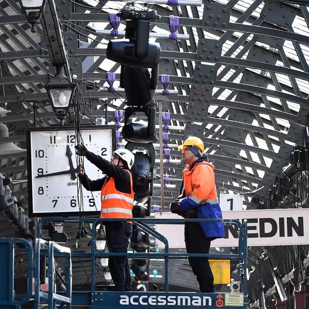 Workers start preparing Dunedin Railway Station for the iD Dunedin Fashion Show on Friday and...