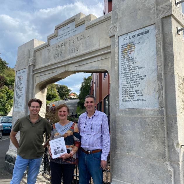 On a family history trip from Australia, Janet Statham (centre) and partner Paul Gandell (right)...