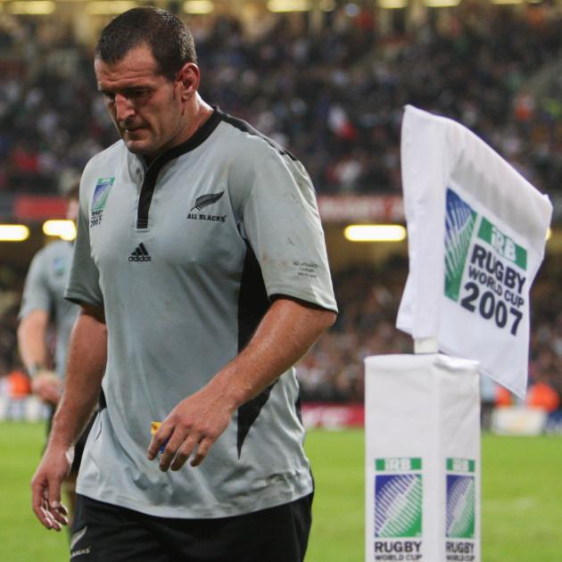 Carl Hayman leaves the field following the All Blacks' heartbreaking 2007 quarter-final loss to...