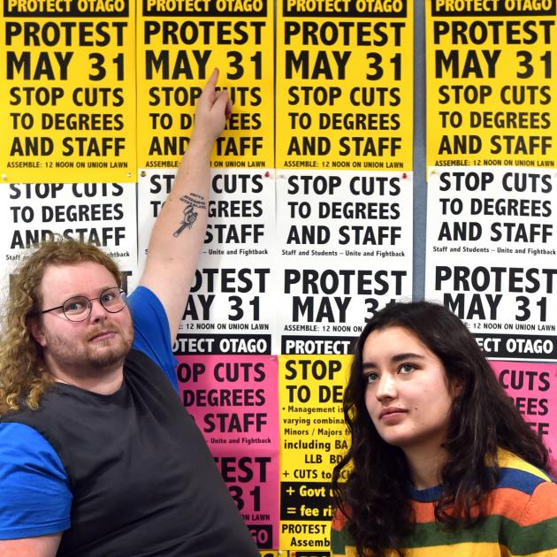 Protect Otago Action Group members Tyler West and Rhona Aran prepare to protest University of...