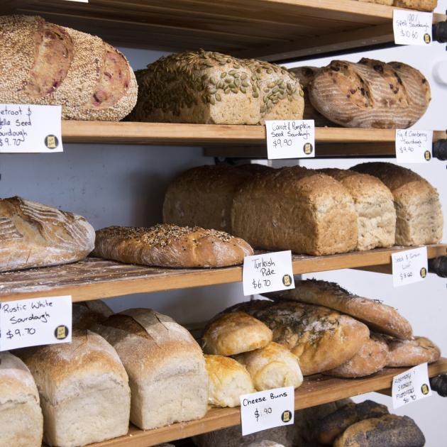Freshly baked loaves line the shelves at Spelt Bakery. PHOTO: GERARD O’BRIEN