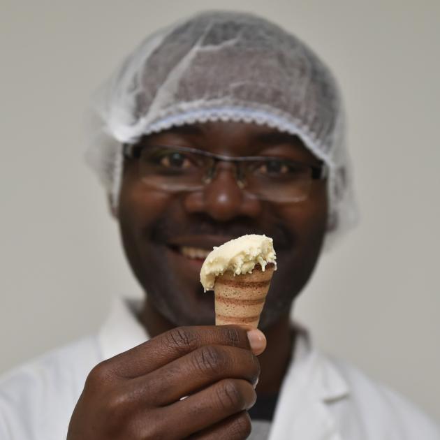 Food science researcher Dr Dominic Agyei shows off his cricket ice cream. PHOTO: GREGOR RICHARDSON