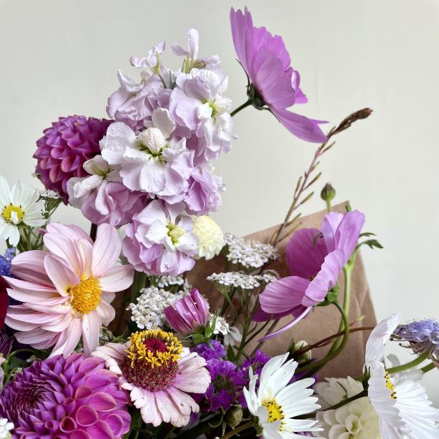 One of her bouquets using homegrown seasonal flowers.