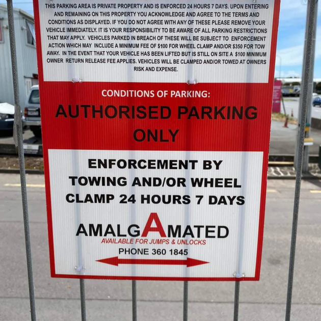 The Amalgamated Car Parking Services enforcement message at the Neilson St carpark.