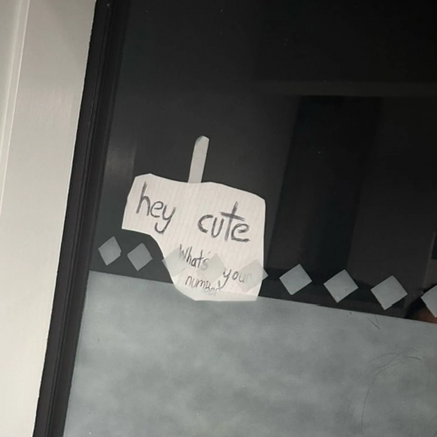 A prowler left this note on Jasena Sayers Kiriona's kitchen window.