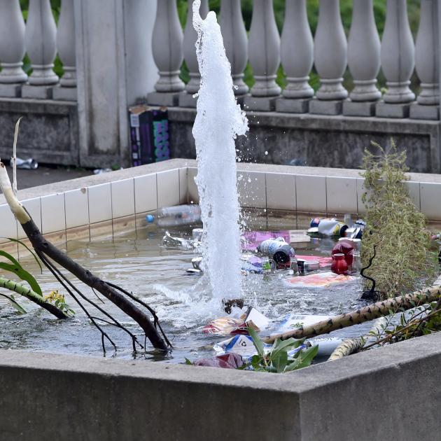 The fountain at Dunedin’s Mediterranean Garden was filled with rubbish and remnants of "difficult...