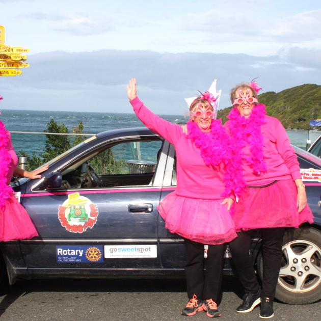 The driver of the 2001 Toyota Camry The Flying Flamingos, Ginni Anderson of Auckland, is joined...