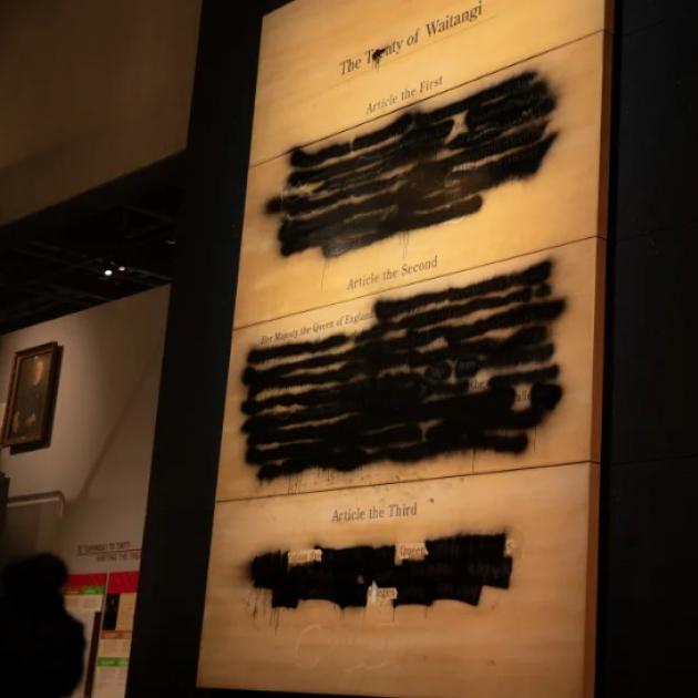 The Te Papa exhibition was damaged with spray paint and an angle grinder in December. Photo: RNZ
