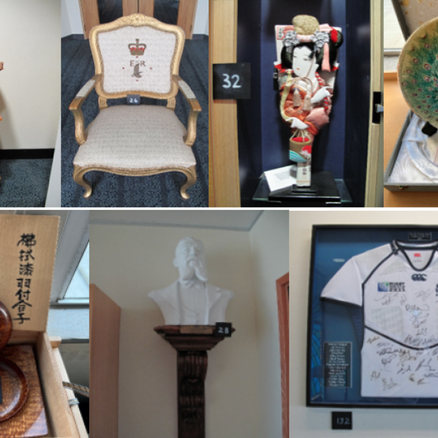 A wooden replica of the city's water tower and a royal chair are two of the more than 200 items...
