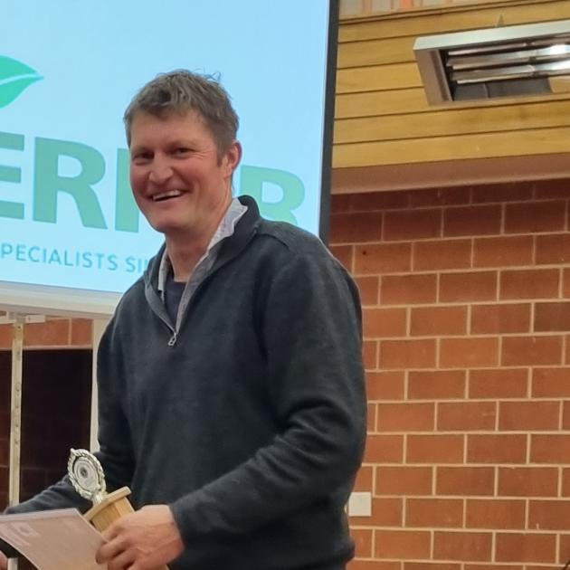 Craigneuk owner Johnny Duncan accepts the supreme irrigated prize at the 2024 Maniototo Winter...