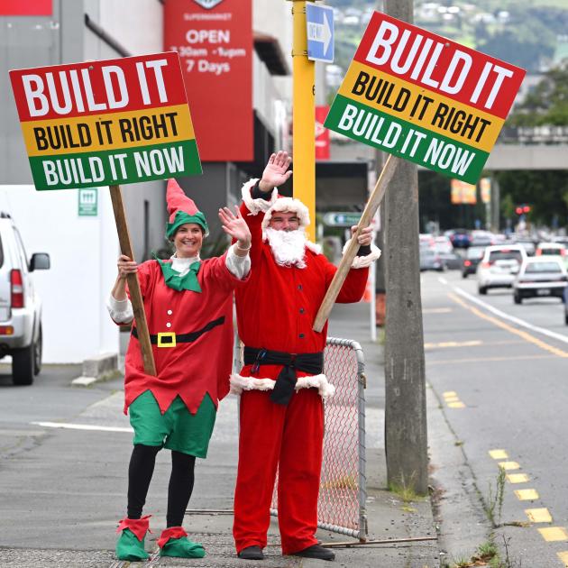 Siblings Vicky Murphy and Jarrod Hodson protest delays to the new Dunedin hospital build on the...
