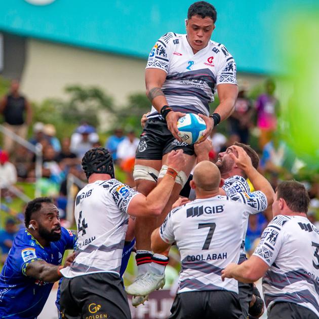 Christian Lio-Willie catching the ball for the Crusaders against the Drua in Suva. Photo: Getty...