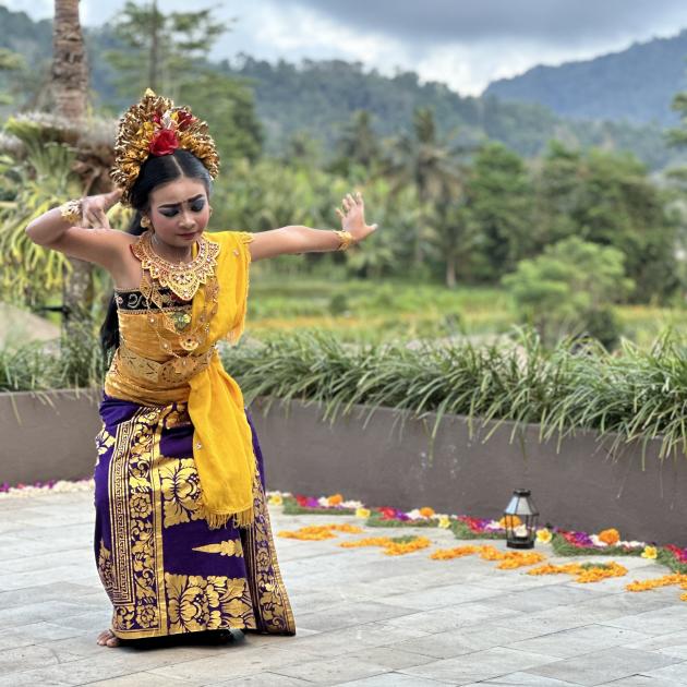 Traditional Balinese performer at Samanvaya Luxury Resort & Spa.