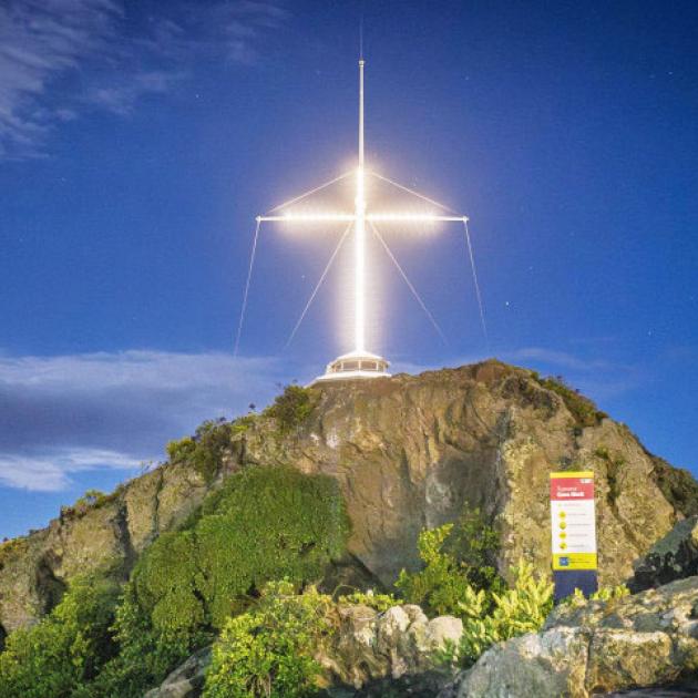 The lights on the Cave Rock mast are on from dusk till 11pm each night. Photo: Supplied