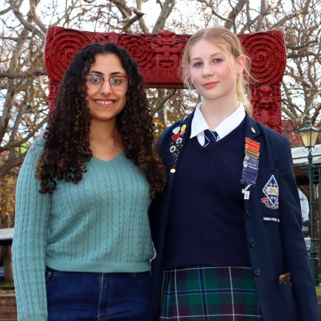 Jomana Moharram (17, left) and Phoebe Ashdown, 16, get ready to unpack Parliament. PHOTO: SAM...