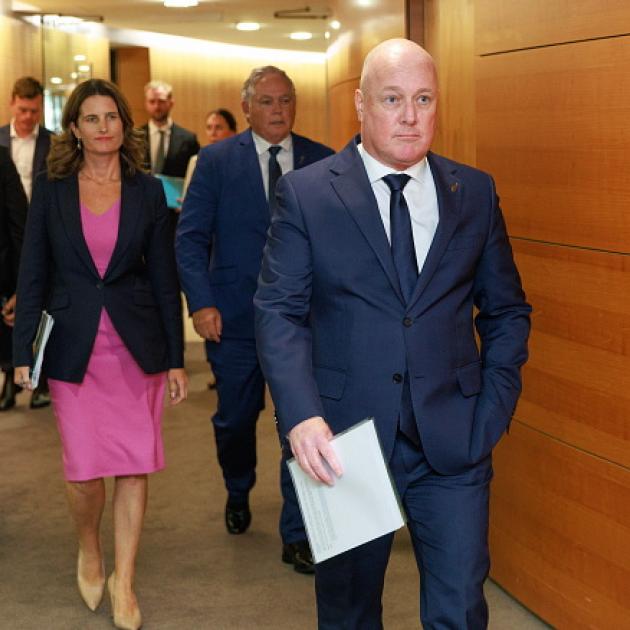 Prime Minister Christopher Luxon with members of the National Party at the Beehive last month....