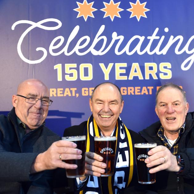 Toasting to 150 years of Speight’s with a special commemorative brew are (from left) brewing...