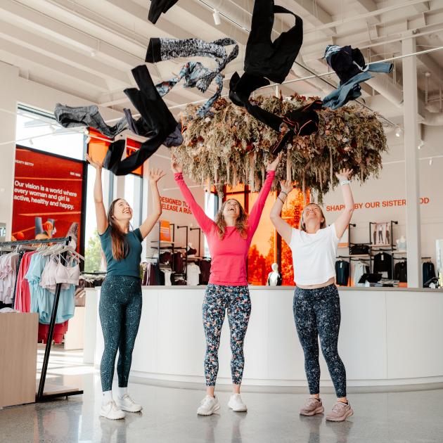 Tayla Prouting, Heidi Cochran and Pipa Cribb with the donated leggings. Photo: Supplied