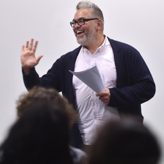 Burns Fellow Victor Rodger gives his final play reading for the year at the Dunedin Public Art Gallery last year. Photo by Peter McIntosh.