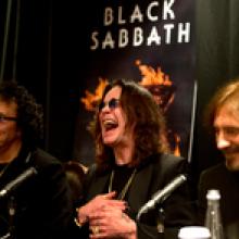 Ozzy Osbourne flanked by Tony   Iommi (left) and Geezer Butler in Auckland yesterday. Photo / Brett   Phibbs 