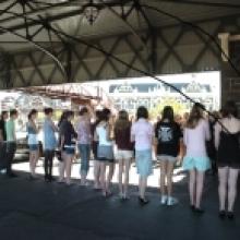 Models line up on the Dunedin Railway Station platform in preparation for this weeks fashion show. Photo by Peter McIntosh