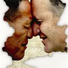 Prime Minister John Key (right) engages in a hongi at Ratana Pa with Andre Mason, against the backdrop of a copy of the Treaty of Waitangi. Graphic by Carmen Norgate. Photos by Archives NZ/NZPA