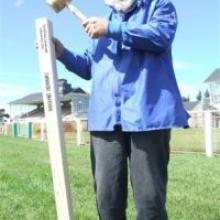 Averill Jamison practises "staking a claim" at the Oamaru racecourse this week. Photo by Sally Rae.