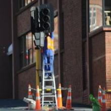 Lights are being changed at   the upper Stuart St-Moray Pl intersection. Photo by Craig Baxter