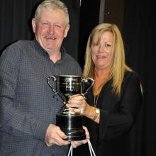 Titan Banner’s trainer Graeme Anderson and Dunedin Casino general manager Karen Williams with the...