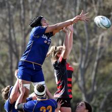 Otago Spirit No8 Angie Sisifa contests the lineout with Canterbury lock Alana Bremner during the...